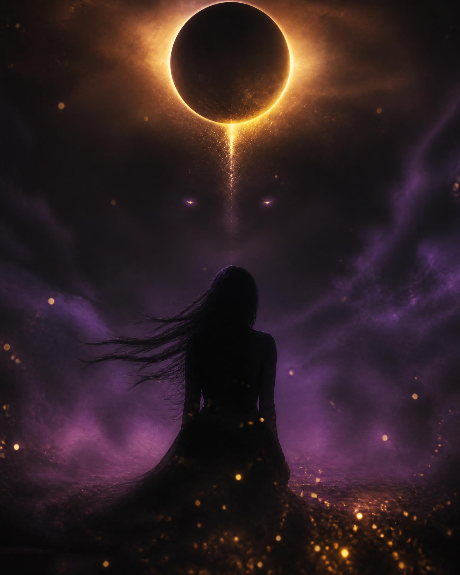 A mysterious silhouette glimpsed in violet fog